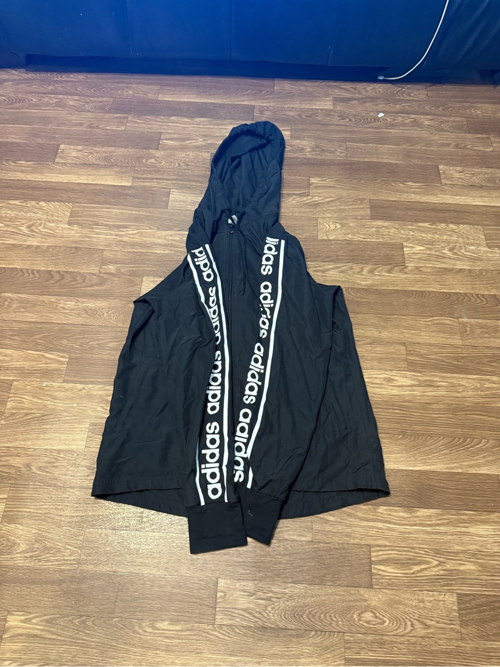 adidas Black Hooded Sleeveless Top with White Logo Tape